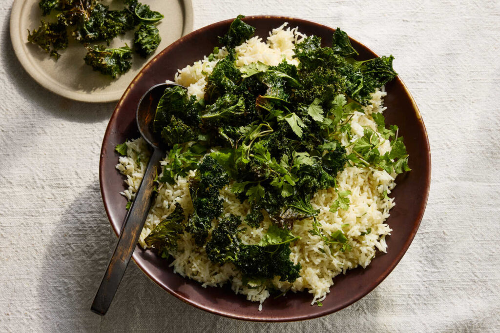 Spicy Coconut Pilaf Recipe with Crispy Kale