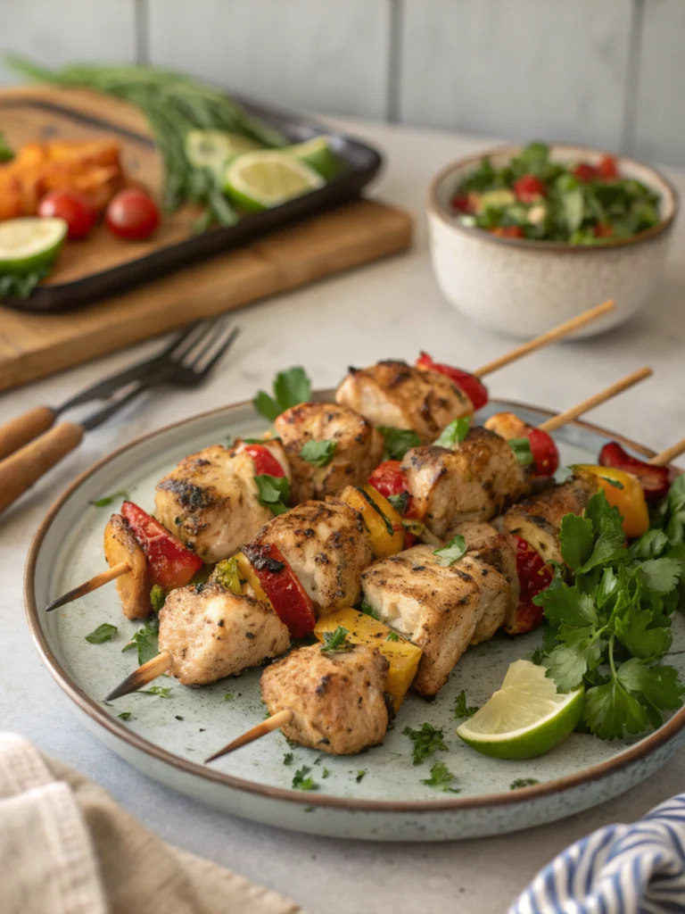 Air Fryer Garlic Parmesan Chicken Skewers